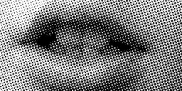 Mit Hilfe kleiner schwarzer und weißer Rasterpunkte wird ein leicht geöffneter Mund als Nahaufnahme gezeigt.